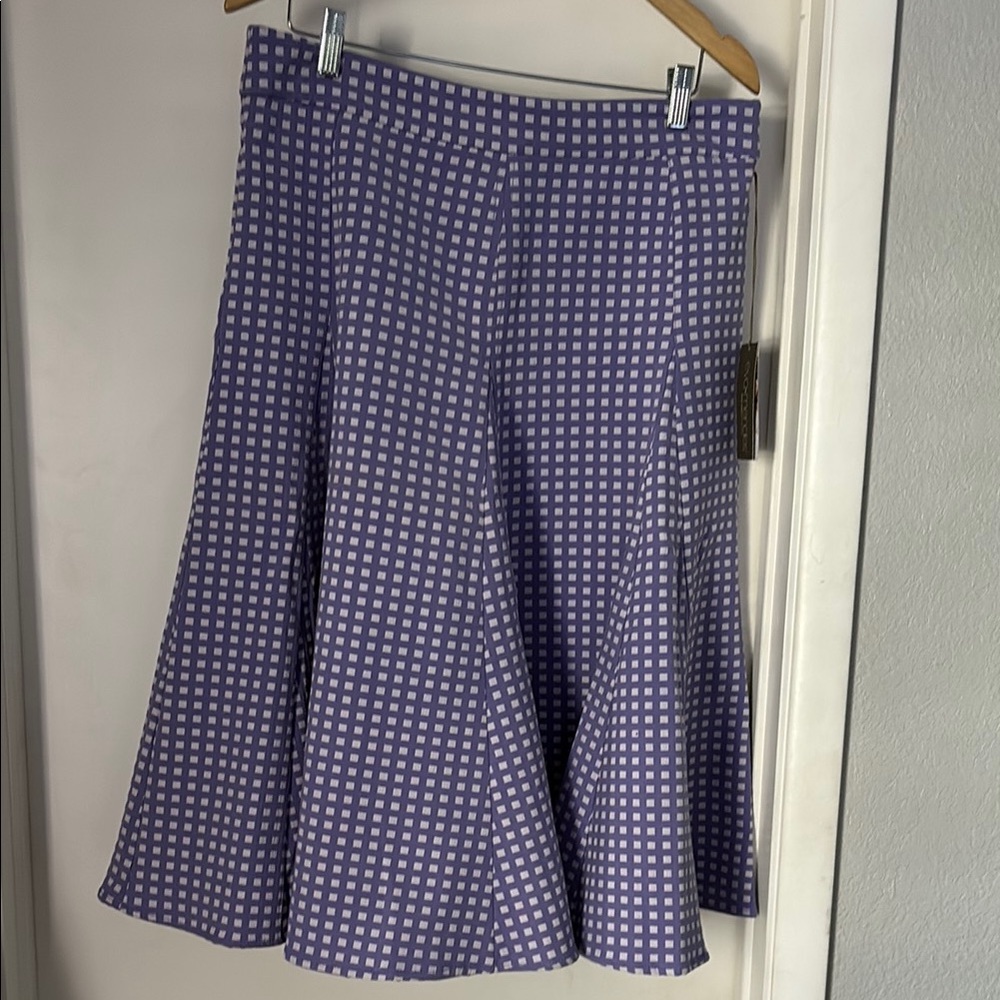 Eva Mendes Purple and White Pleated Midi Skirt